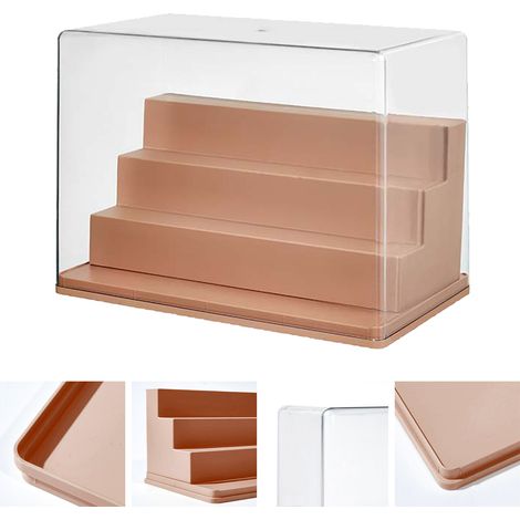 Présentoir à figurines avec couvercle transparent anti-poussière, étagère surélevée de style échelle pour chambre ou salon, marron (1/5)