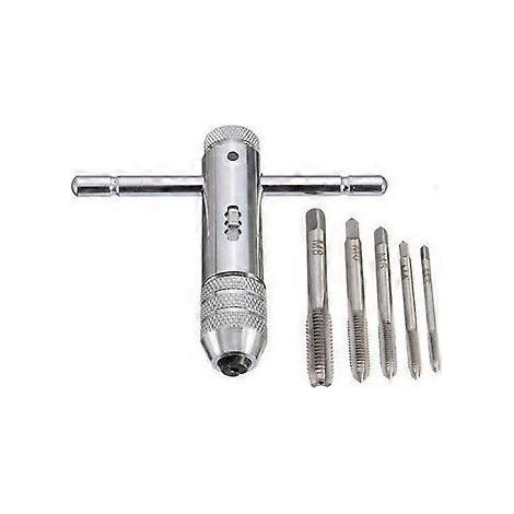 Lot de 5 tarauds manuels à charnière en T, à rotation à gauche, avec clé à cliquet. (1/4)
