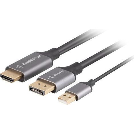 Câble adaptateur Lanberg HDMI (M) vers DisplayPort (M) 1,8 m 4K Noir (1/2)