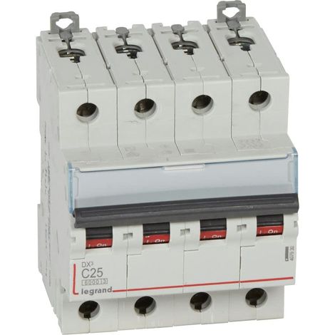 Interrupteur automatique magnétique thermique, 4P, 25 A, courbe C, 10 kA, 4 modules, DX3 (1/5)