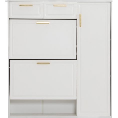 Zapatero moderno blanco con estantes regulables, 2 cajones y puertas 95 x 24 x 107,5 cm (1/5)
