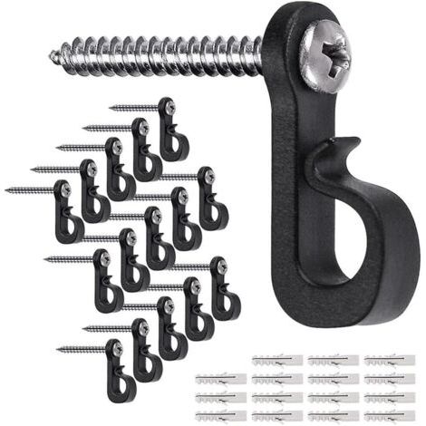 Crochets pour guirlandes lumineuses de Noël d'extérieur, clips pour guirlandes lumineuses intérieures et extérieures avec vis, 15 pièces, noir (1/5)