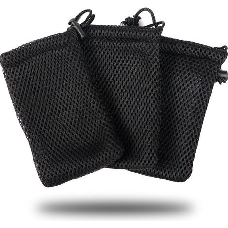 3 bolsas portátiles de malla de nailon negro con cordón para teléfono