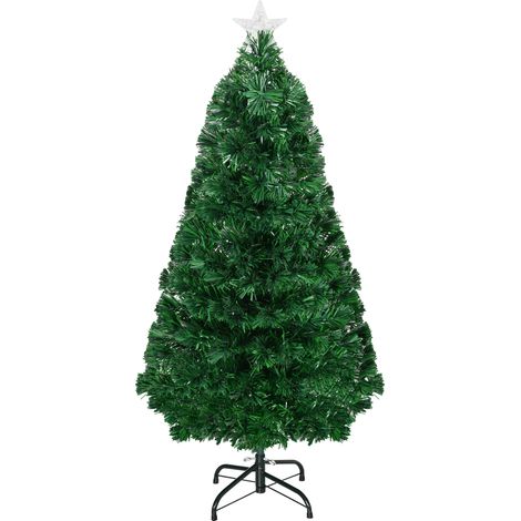 HOMCOM 120 cm beleuchteter Weihnachtsbaum mit mehrfarbiger LED-Lichtleiter, Ständer, 130 Zweigen und grüner Sternspitze (1/5)