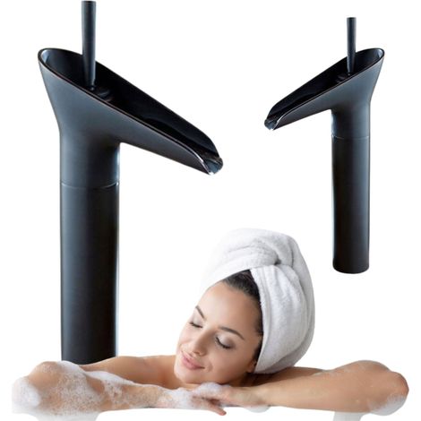 Mitigeur lavabo rétro bec haut Silla, robinet salle de bain en laiton, économie d’eau, design vintage, Noir (1/4)