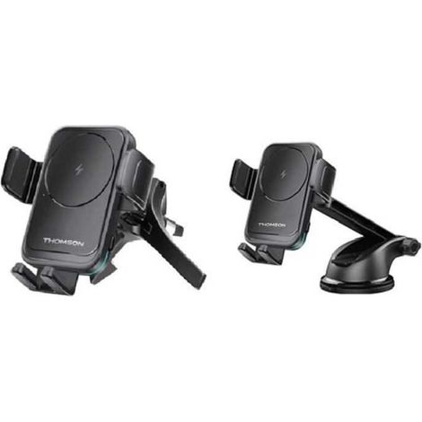 Phone holder - THOMSON - With induction charger - Two mounting systems: on ventilation grille and by suction cup