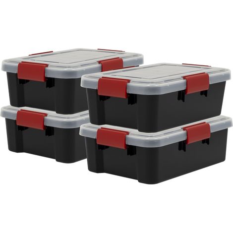 Iris Ohyama Luftdichte Kunststoff-Aufbewahrungsboxen mit Deckel, 10L, 4er-Set, Schwarz, Hermetischer wasserdichter Verschluss, Robuste SchnappverschlÃ¼sse, Stapelbar, Staubschutz, BPA-frei, AT-S