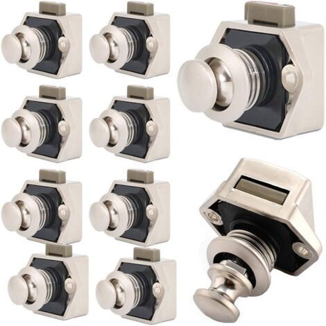 Fermeture à bouton-poussoir pour meuble – Lot de 10 pièces – Métal ABS et alliage de zinc – Pour épaisseur 15 à 27 mm (1/5)