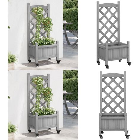 Jardinière avec treillis et roues gris bois massif de sapin - Jardinier - Pot De Fleurs - Fleur Grimpante - Plante Grimpante - Bac À Planter - Home & Living (1/5)