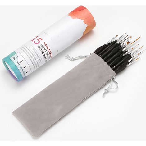 Set aus 15 professionellen Malpinseln für Detail- und Miniaturarbeiten, fein und winzig, Nylonborsten, Holzgriffe, für Acryl-, Öl-, Aquarell-, Nagelkunst-, Gesichtsbemalung, Retuschearbeiten, Stein-, (1/2)