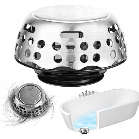 Tappo universale click-clack con filtro per vasche da bagno e cabine doccia, in acciaio (1/5)