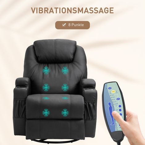 Fauteuil relax inclinable avec fonction vibration, repose-pieds et poche latérale, noir, pour salon TV