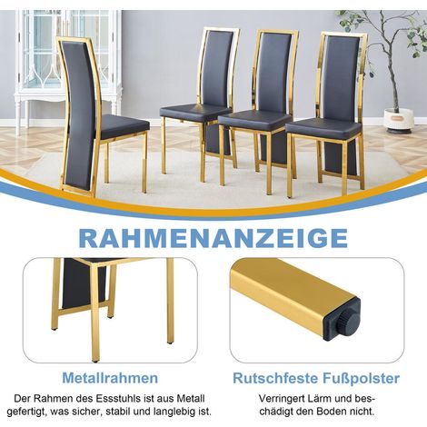 Besoin d'assises élégantes et pratiques : lot de 4 chaises en cuir PU noir avec structure métal doré (1/5)