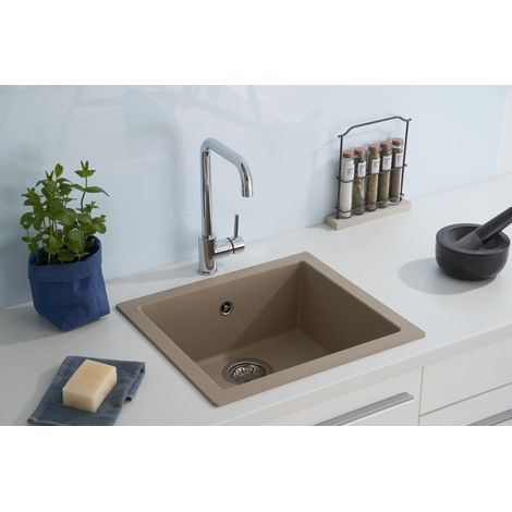 Évier Évier de cuisine à encastrer Évier Granit Mineralite 50x44 beige respekta (1/4)