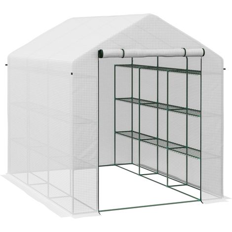 8 x 6ft Walk-In Greenhouse, with Shelves - White