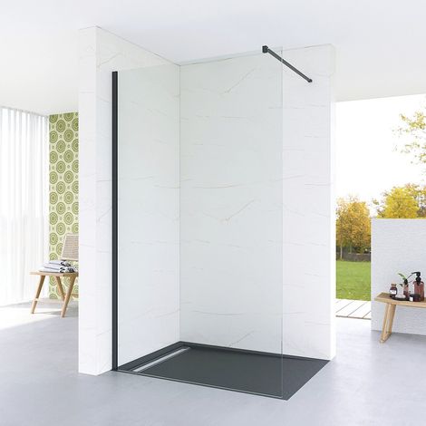 120x200 cm Glas Duschwand mit Haltestange für Walk in Dusche Schwarz Wandprofil, 10 mm Einscheibensicherheitsglas mit Nano (1/5)