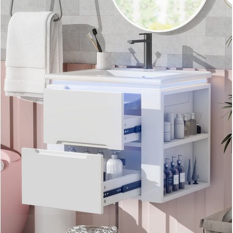 Mueble de baño con lavabo 61 x 46 x 48,5 cm, 2 cajones, blanco DESVIAE (1/5)