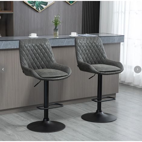 Taburete de bar 2 unidades de cuero gris oscuro, altura regulable 63-83 cm, respaldo alto, 51 x 59 x 97-117 cm (1/4)