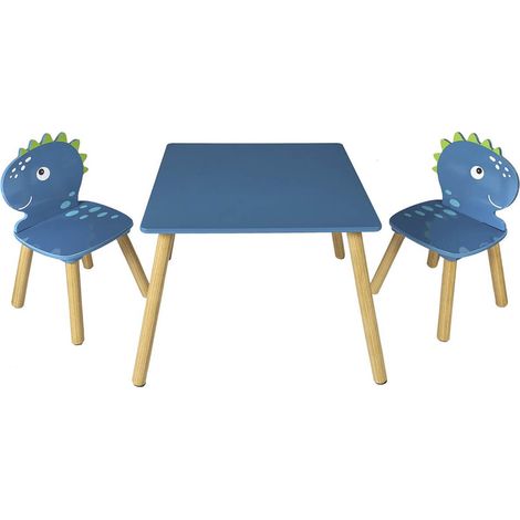 HIPPOLYTE - Ensemble Table et Chaises pour Enfants Décor Dinosaure Bleu (1/5)