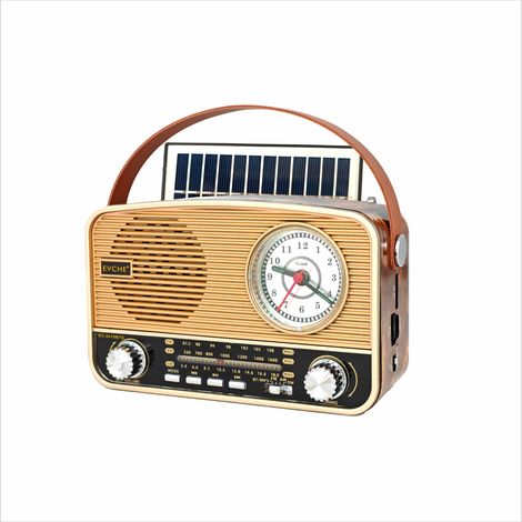 Radio transistor retro, multifuncional con energía solar, reproductor Bluetooth, oro rosa. (1/3)
