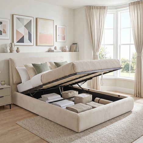 ENSEMBLE LIT COFFRE 140x190cm CORDOBA + 1 MATELAS IRIS/ BEIGE/