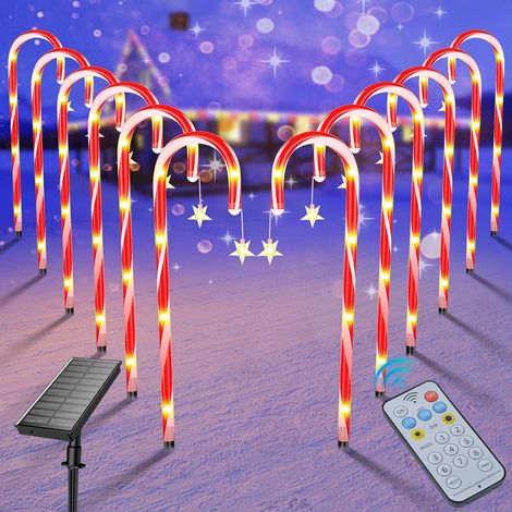 Decoration Noël Canne Lumières Solaire, 12 Pack 72 LED Lumineuse Cannes à Sucre avec Étoile Noël, 8 Modes Decoration Noel Exterieur Étanche, Noel Lumiere Deco Solaire pour Jardin Chemin Cour (1/5)