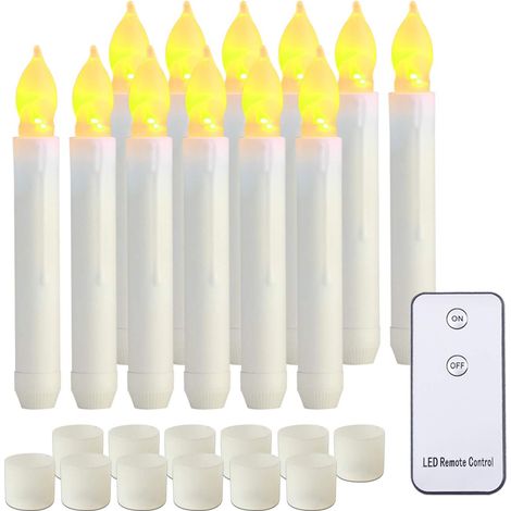 Batteriebetriebene LED-Stabkerzen mit Fernbedienung, flackernde, flammenlose Stabkerzen, 12er-Pack warmgelbe künstliche Kerzen für Halloween-Kirchenpartys