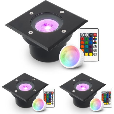 LED Bodeneinbaustrahler Schwarz FLACH eckig 230V IP67 - Leuchtmittel: 5W RGB+CCT DIMMBAR 60° - Anzahl: 3x (1/5)
