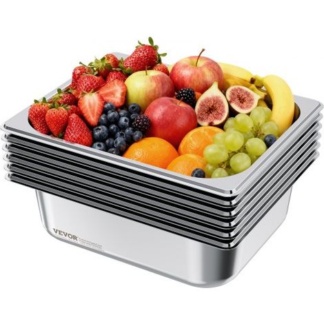 Recipiente Gastronorm para Hotel 1/2 Tamaño, Paquete de 6, 6 L, Recipientes Reutilizables, Acero Inoxidable, Bandeja para Alimentos para Fiestas, Restaurantes y Bufés, 325 x 265 x 99 mm (1/5)