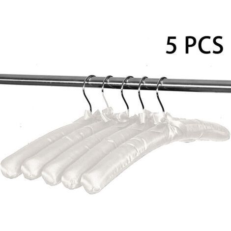 Ensemble de 5 cintres rembourrés en satin, cintres pour pulls, cintres pour robes de mariée, cintres en soie douce sans bosses pour robes, chemisiers, manteaux, blancs (1/5)