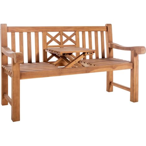 Banc de jardin avec accoudoirs dossier à croisillons 150 cm en bois de teck avec table rabattable centrale – 2 places 100007971