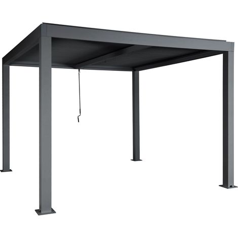 [NEUWERTIG] Pergola HHG-254, Gartenpavillon Lamellen-Pavillon, 11cm-Aluminium-Gestell, Regenrinne sturmfest, 3x3m anthrazit