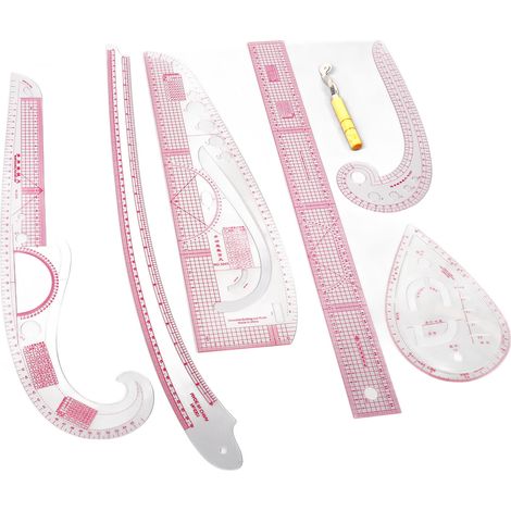Lot de 7 Règles Courbes Françaises Précises pour Couture, Outils Complets avec Échelle, Idéal Débutants, Création de Patrons (1/5)