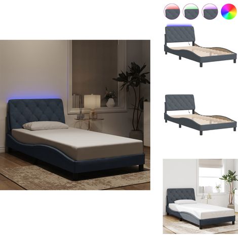 Bettgestell mit LED-Leuchten Dunkelgrau 100x200 cm Samt - Samtbett - Bettrahmen - Doppelbett - Boxspringbett - LED-Bett (1/5)