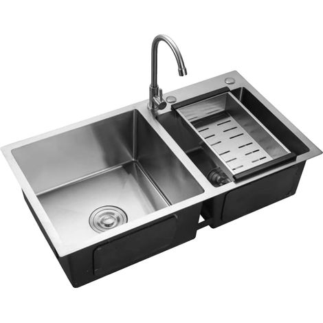 Évier de cuisine, acier inoxydable 201, installation au-dessus du plan de travail, forme de bol carrée, profondeur de l'évier 20 cm, traitement de surface brossé (1/5)