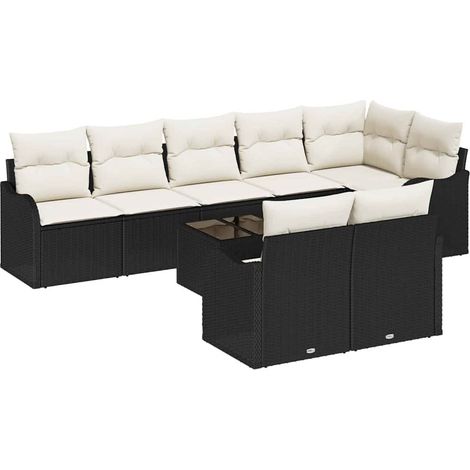 Maison Exclusive - Set Divano da Giardino 9 pcs Nero e bianco Poly Rattan