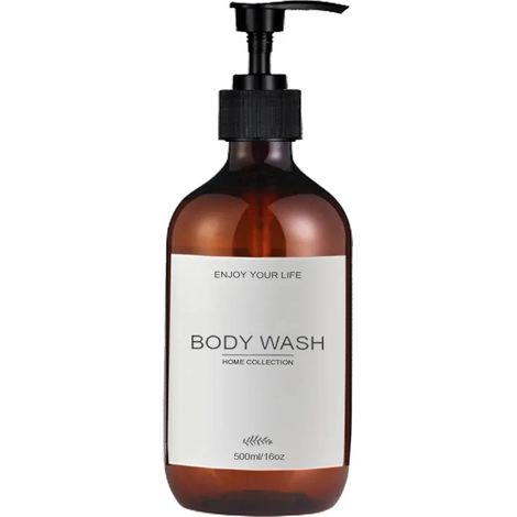 (A-gel douche) Flacon de savon pour la vaisselle avec étiquettes imperméables, distributeur de vaisselle à poser, flacon pompe vide et rechargeable. (1/5)