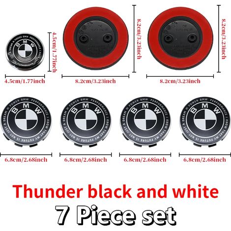 (45-82(2)x2-68x4, Chine continentale) - Convient pour BMW : logo Thunder noir et blanc, emblème de capot avant, badge arrière, cache-moyeu de roue, autocollant de volant (1/5)