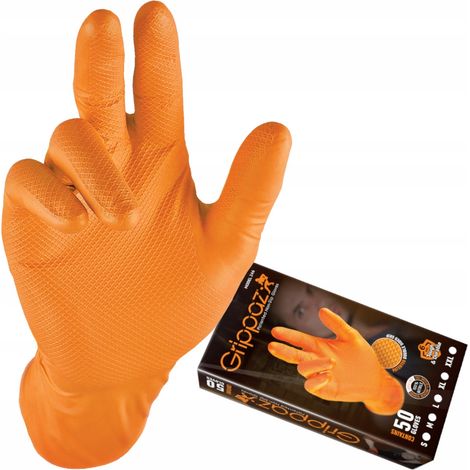 Box mit 50 Grippaz Nitrilhandschuhen orange, Größe 9