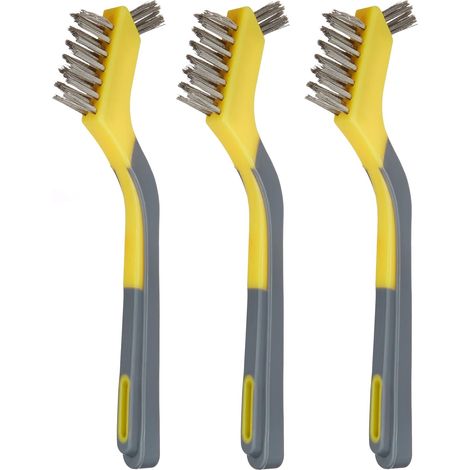 3 Unités - Brosse Métallique - Acier Inoxydable - Nettoyage Rouille Peinture - Poignée Ergonomique Coudée - Atelier Mécanique - Gris Jaune - 12,7cm
