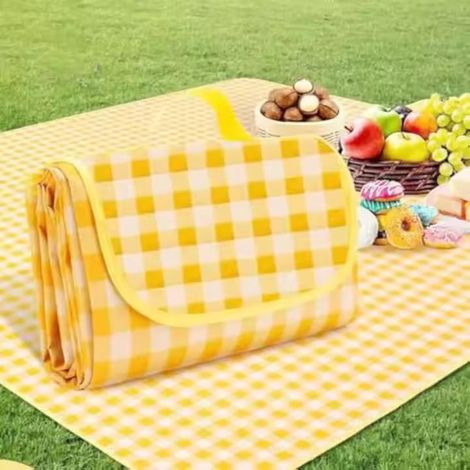 ZHIJIA PREMIUM Couverture de pique-nique carreaux 150x200cm imperméable anti-sable (Jaune) (1/5)