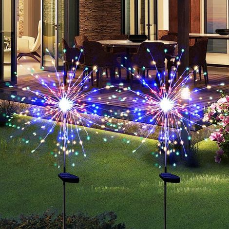 2er-Set Solar-Gartenleuchten, wasserdicht, solarbetrieben, Feuerwerkseffekt, 120 blinkende LEDs, für Blumenbeete, Wege und Gartendekoration (mehrfarbig) - Crezuo