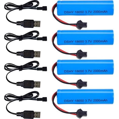 4 Pièces RC Batterie, 3.7V 1800mAh Li-ION Batterie Rechargeable avec USB câble de Charge et SM-2P Prise, Batterie au Lithium 18650 pour RC Voiture RC Camion RC Robots (1/5)