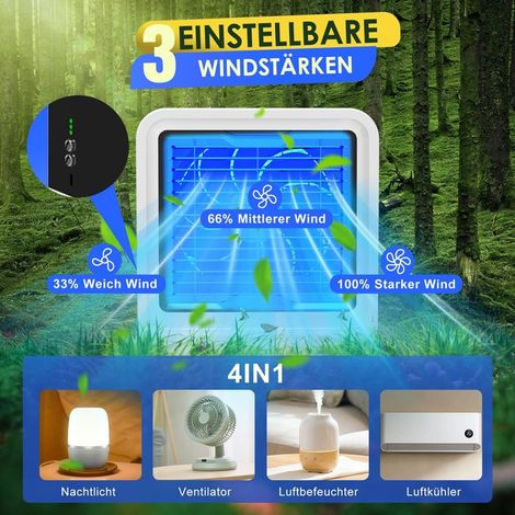 Tragbare Klimaanlage, 3-in-1 Mini-USB-Ventilator mit Wasser, 500 ml, 3 Geschwindigkeitsstufen, ohne Abluft, 7 Farblichter, kleiner Luftkühler für Schlafzimmer und Büro (Schwarz) (1/4)