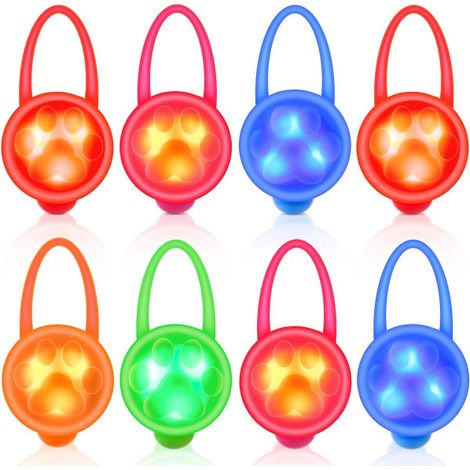 Lot de 8 colliers lumineux LED pour chien, silicone étanche, bande de sécurité pour animaux, laisse et harnais de promenade, camping, avertissement nocturne (1/2)
