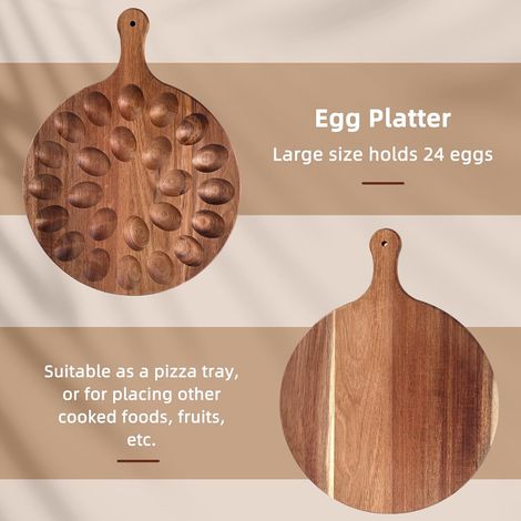 Plateau réversible pour œufs farcis, assiette ronde à plusieurs trous, support en bois épais, planche de service pour charcuterie et fromages pour la cuisine. (1/5)