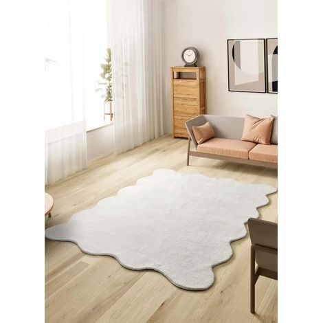 ATTICGO Tapis uni lavable à bordure ondulée MELLOW Blanc 120x170 cm (1/5)