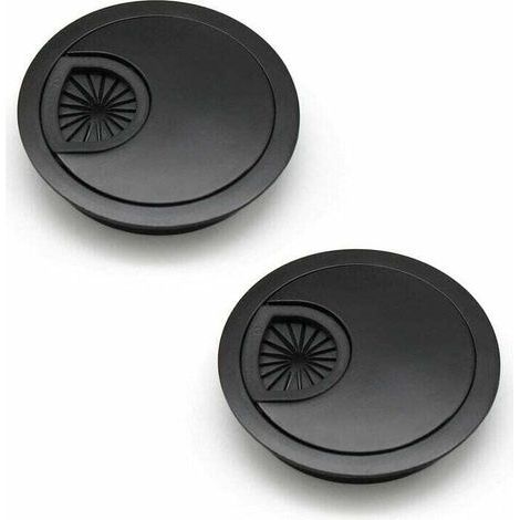 Passe-câble de 60 mm pour bureaux et plans de travail. Couleur : Noir. Matériau : Alliage de zinc. Vendu par lot de 2. (1/4)