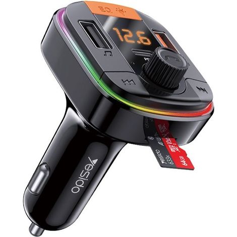 Chargeur Allume-Cigare Voiture PD QC 3.0 USB Bluetooth Affichage Numérique FM - Compatible Smartphones, GPS, Tablettes - Noir (1/5)