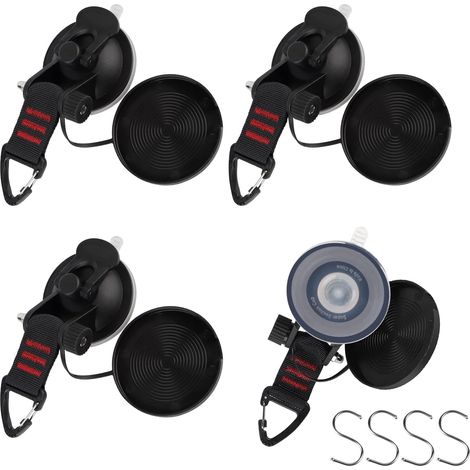 4-teiliges Set mit robusten Saugnapf-Ankern, multifunktionale schwarze Saugnapf-Anker für Camping, Auto-Markisenzubehör mit 4 S-förmigen Haken